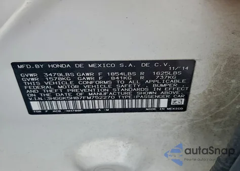 2015 Honda Fit Ex z USA, uszkodzony, nr VIN 3HGGK5H87FM752270